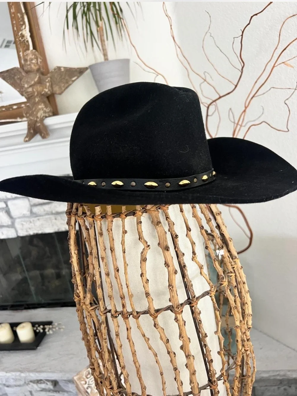 Vintage MHT Westerns Flint Black XX Fur Blend Studded Cowboy Hat Made in USA